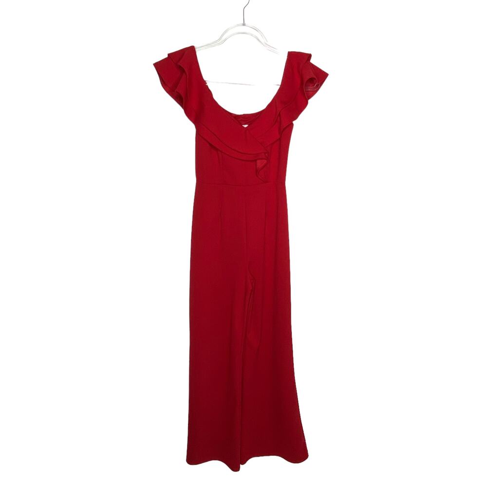 Agaci Womens Size Small Red Ruffle Jumpsuit Jumper Off The Shoulder Stretch